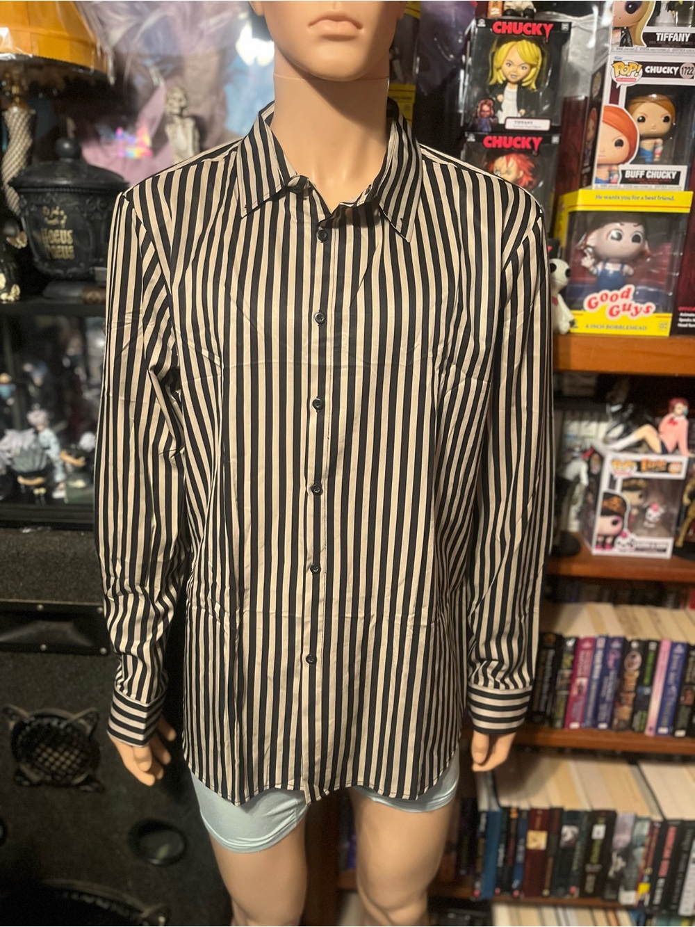 NFINITY Black and White Vertical Stripe Button-Down Shirt